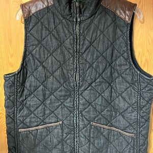 Women’s Quilted XL Black Vest with Leather Brown Accents